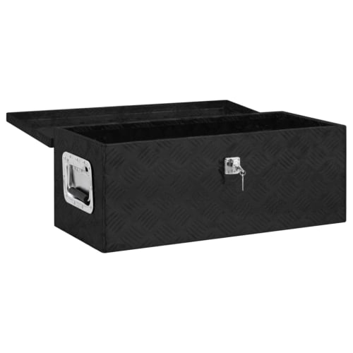 vidaXL Compact Aluminum Storage Box with Lock and Key, Portable Toolbox with Spacious Interior, Ideal for Car Storage and Camping, Black