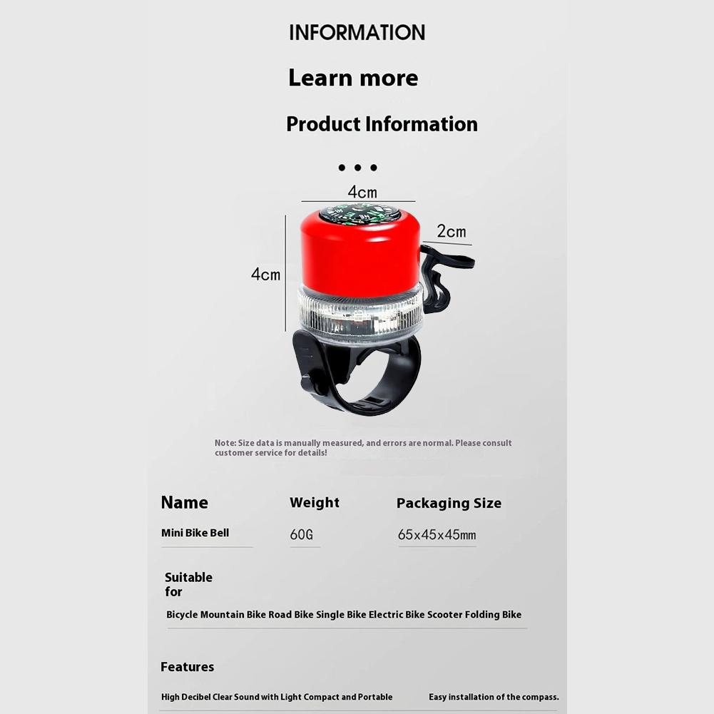 Bike Bell Alert Ring With RGB Light Compas With Charging Cable Sound Ringer Waterproof for BICYCLE Handlebars