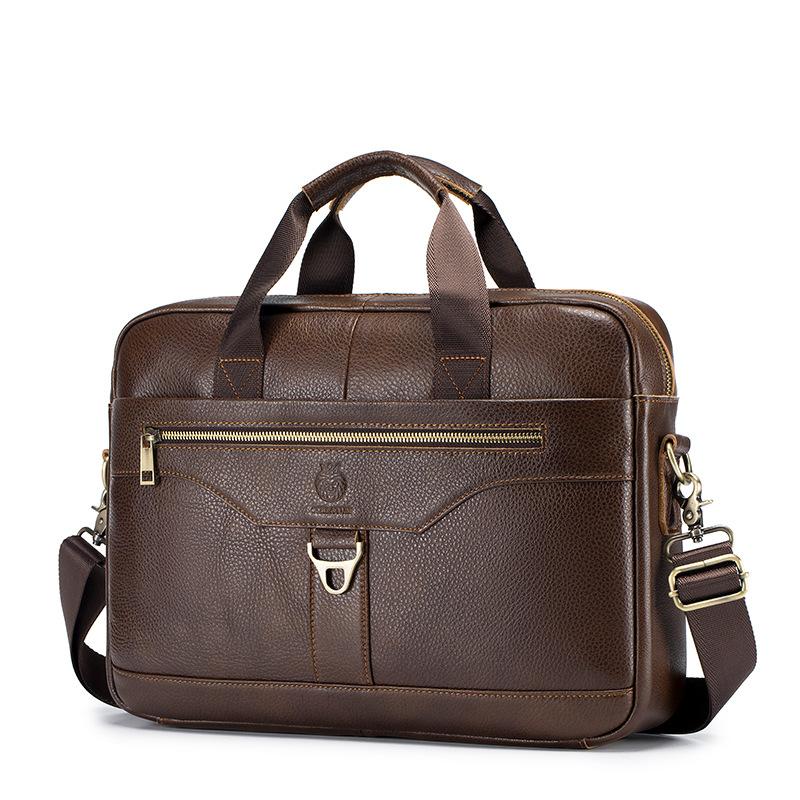 Men's Briefcase, Genuine Leather, Hand and Shoulder Computer Bag