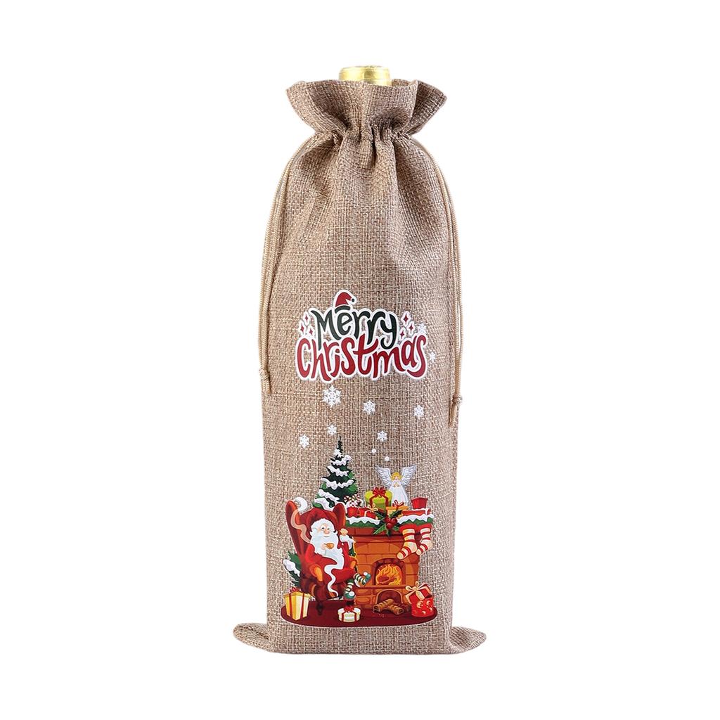 Christmas Red Wine Bag, New Linen Bottle Bag, Gift Party Red Wine Packaging Bag, Drawstring Drawstring Drawstring, Christmas Gift Bag