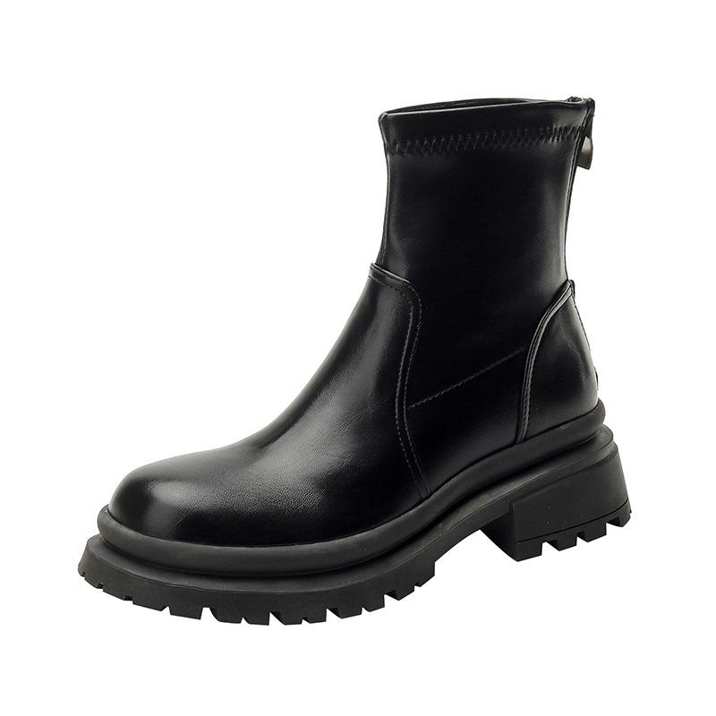 Британский стиль шнуровка дышащий тонкий круглый носок молния сбоку осенние короткие ботинки для женщин 35