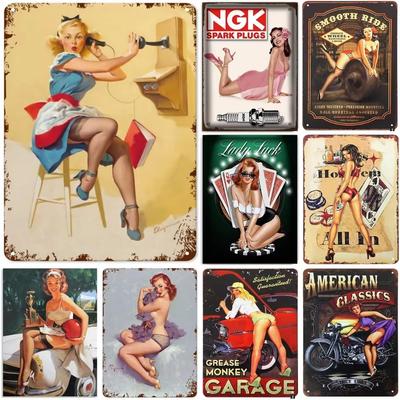Vintage Tin Signs Wall Posters Plaque Sexy Women  Iron Painting Decoration for Man Cave Cafe Garage Club Bar