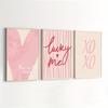 3 peças Coração Listrado Rosa Sem Moldura Lucky Me Poster de Moda Y2k Tela de Impressão para Parede Preparatória Decoração Estética para Quarto de Menina Simples