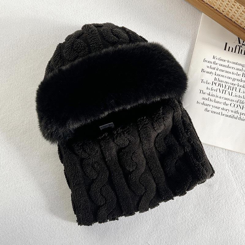 Thickened One Piece Hat for Women Winter Fur Ball Twist Neck Scarf Hat  One Piece Cycling Warm and Windproof High Quality Plush Hat