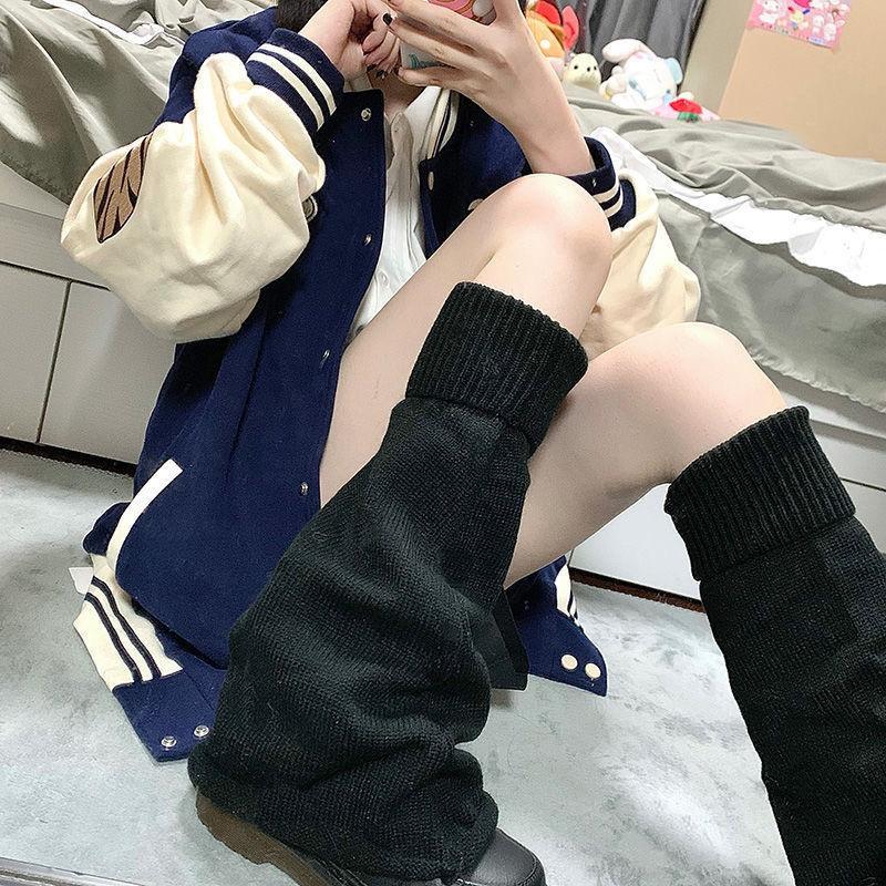 JK Style Solid Color Korean Mid Calf Socks Knit Leg Warmers Stacked Japanese Harajuku Thermal Student Socks Versatile Slouch Socks