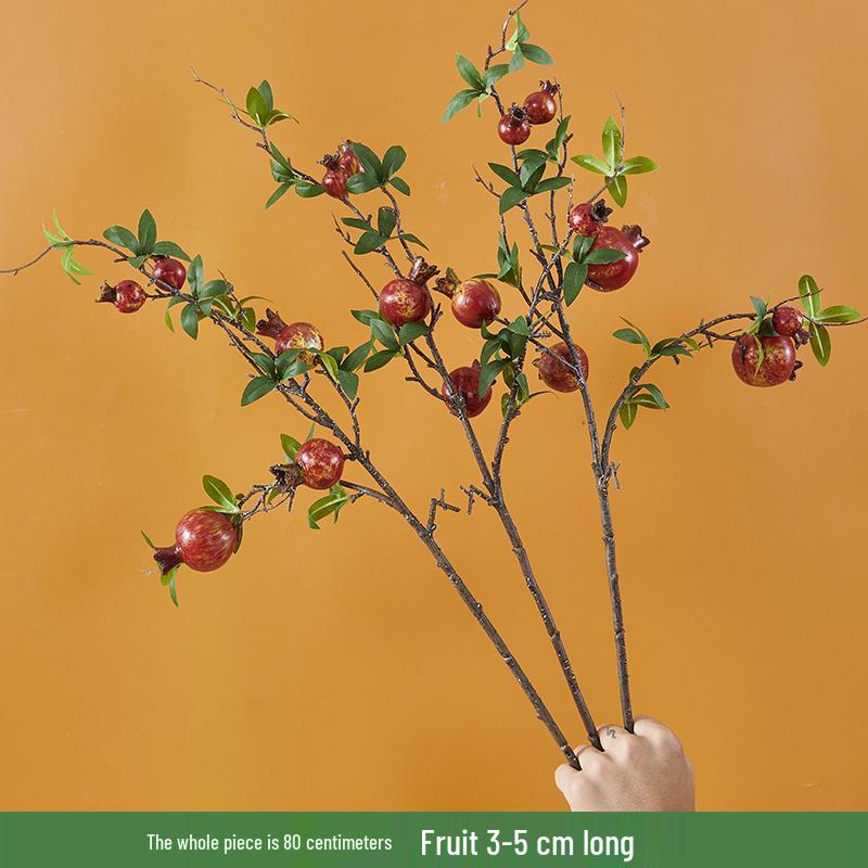 Pomegranate and Persimmon Artificial Flower Branch for Living Room or Dining Table Decoration
