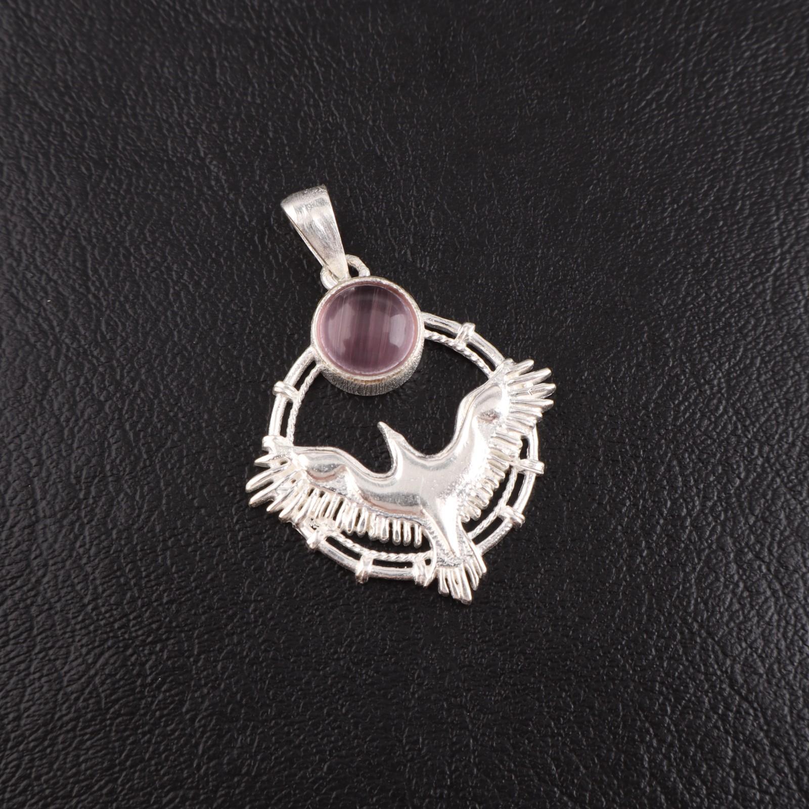 

Purple Cat s Eye Gemstone 925 Sterling Silver Jewelry Handcrafted Pendant 1.43 CP-38-45