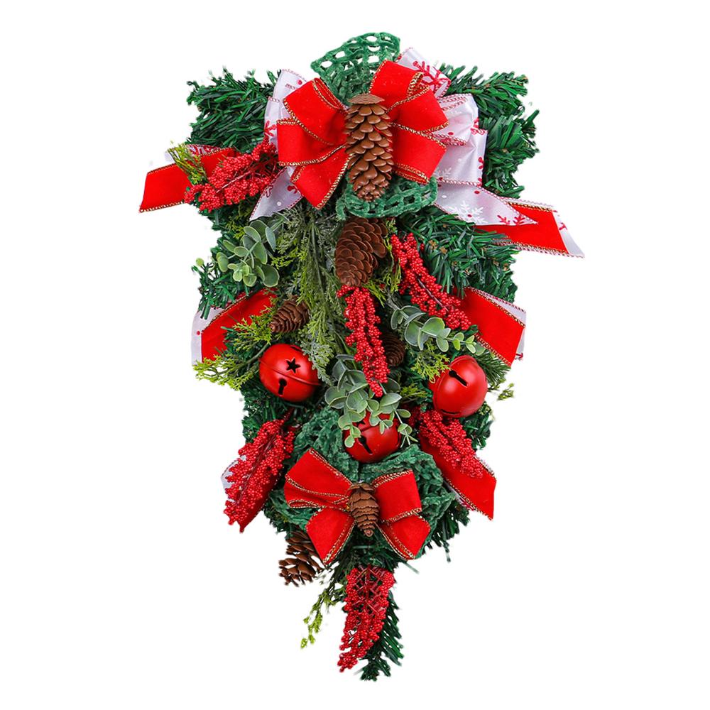 Christmas Wreaths for Front Door Decorative Handmade Door Garland Decorated With Bells Pine Cones Berries And Ribbons for Xmas