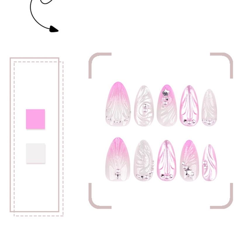 Almond Press On Nail Glossy Fake Nail Stick On Nail In 12 Sizes,24Pcs French Nail Tips for DIY Nail Art Decorations