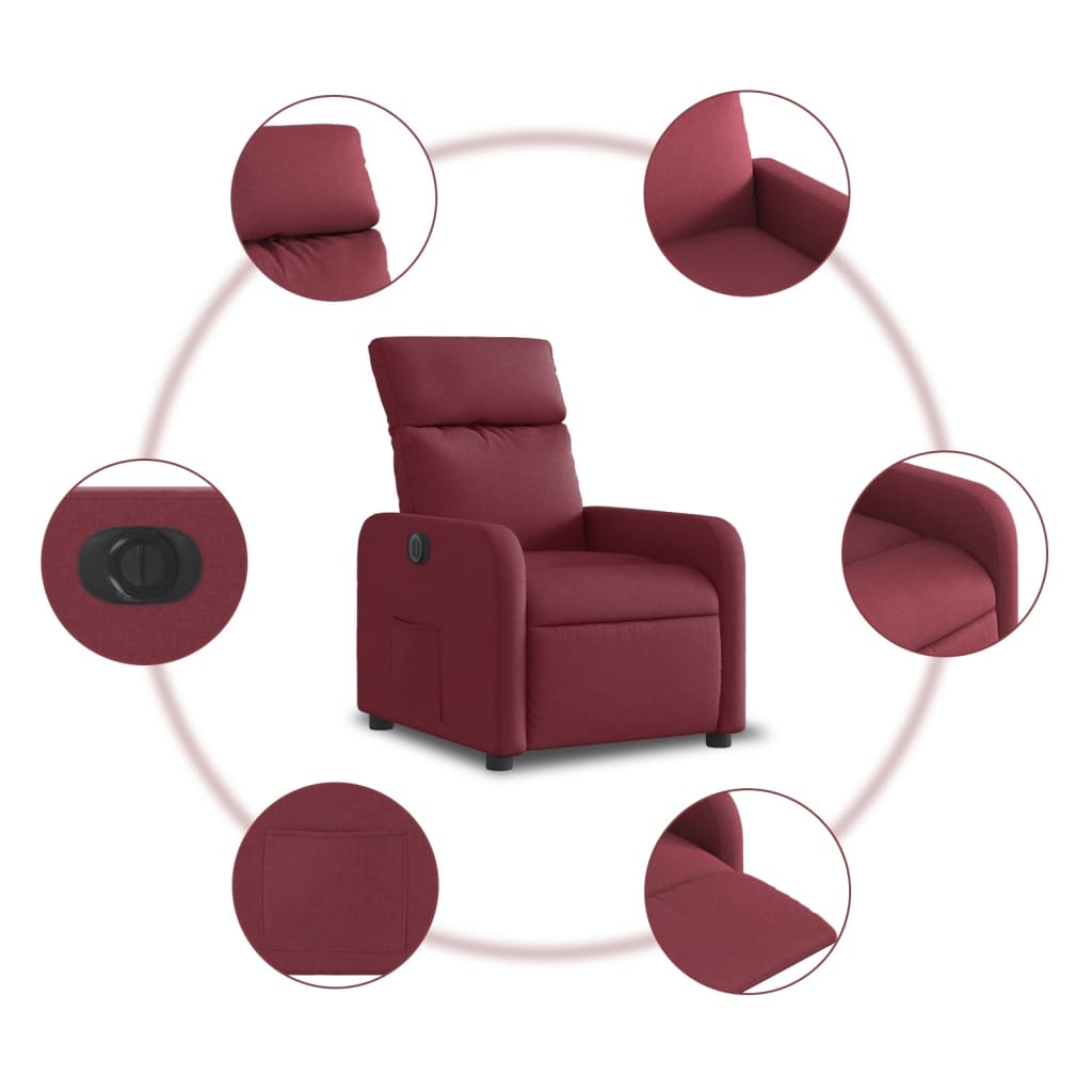 Vidaxl Electric Recliner, Wine Red, Fabric Upholstered