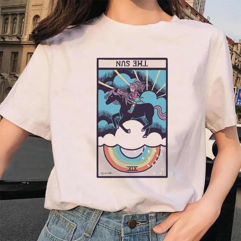 Ladies T Shirt Summer Clothes Tarot Cartoon Short Sleeve Top Simple Cute Print Fashion Cartoon Pattern T Shirt Ladies Clothes.