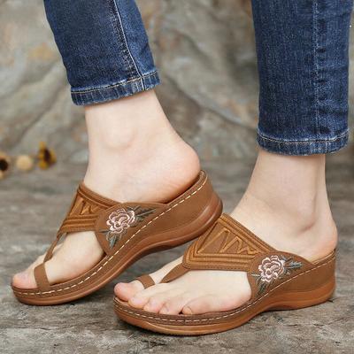 Summer Women Sandals Roman Retro Embroider Solid Color Wedge Ladies Sandals Slip On Platform Beach Classic Female Water Shoes