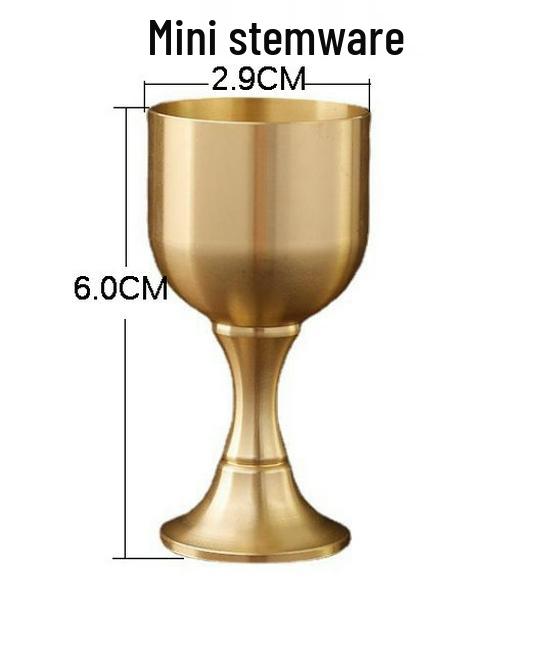 Pure Brass Tall Stem Wine Glass - Copper Cup for Tea Offering, Holy Water, or Decorative Barware Ornament