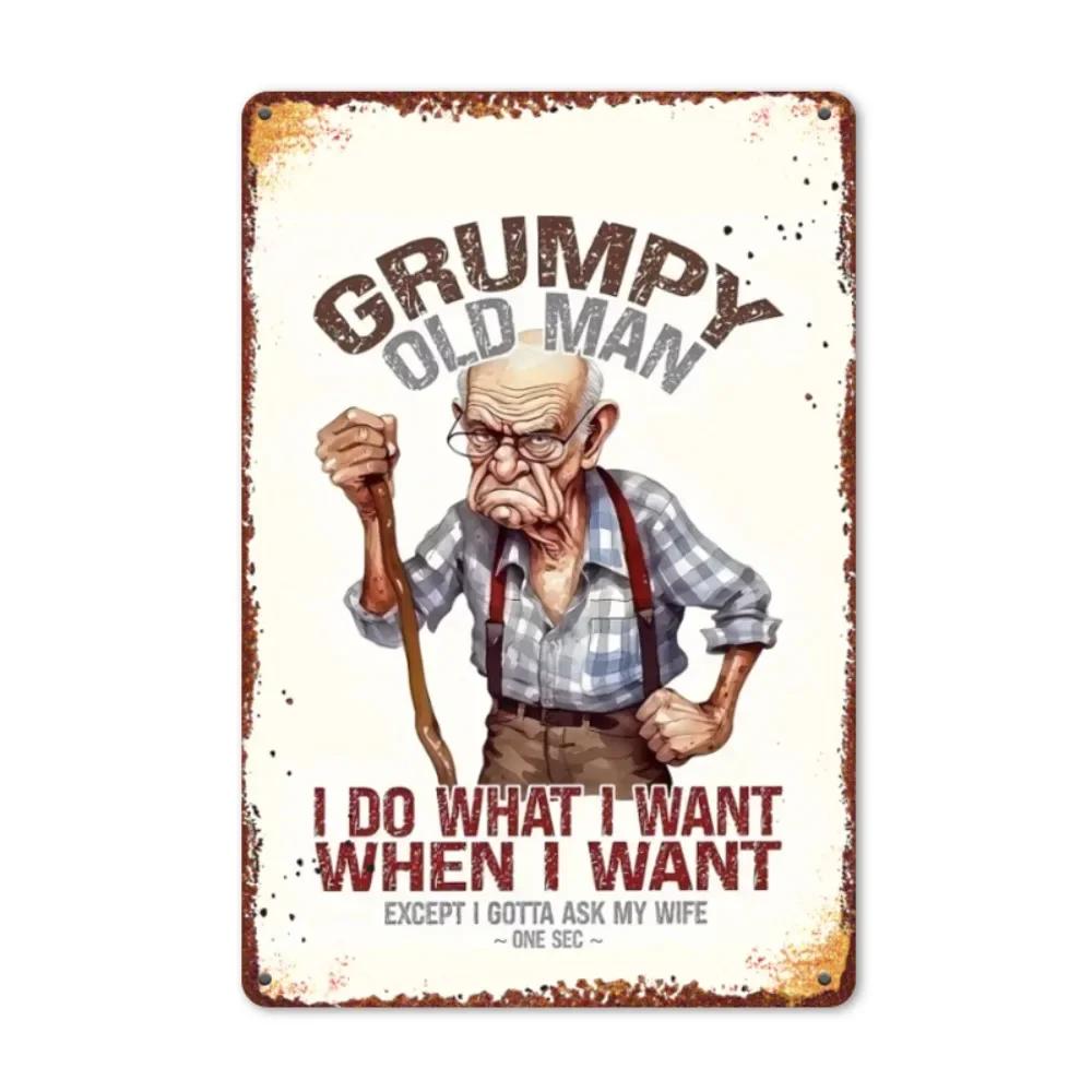 Marke 2D Flaches Griesgrämiger Alter Mann Metallschild (8x12") – Zitat „Ich mache, was ich will“, Vintage-Heimdekoration für Zimmer & Büro