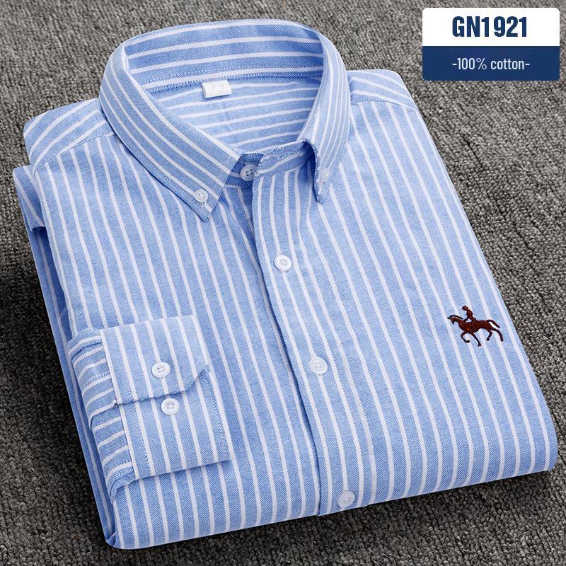 Men's 100% Cotton Oxford Long Sleeve Embroidered Casual Shirt