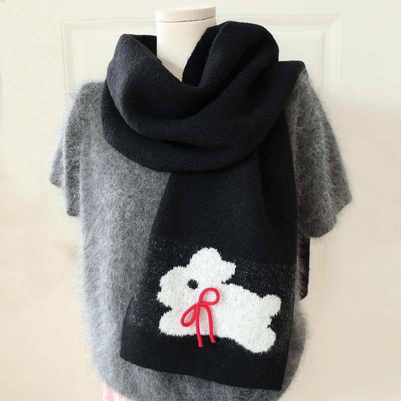 Women Winter Sweet Knitted Scarf Headscarf Ladies Casual Preppy Rabbit Print Warm Scarve Mujer Foulard Wrap Shawl Fashion New