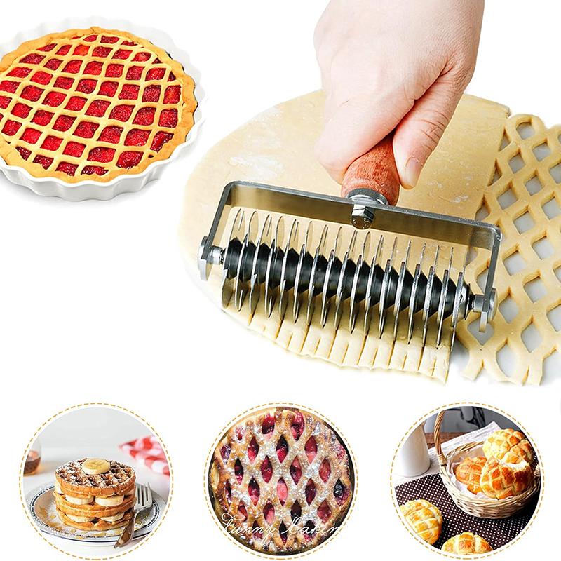 Kitchen Bakeware Pizza Tools Wood Handle Stainless Steel Wheel Hob Pizza Pie Paste Cutter Roller Knife