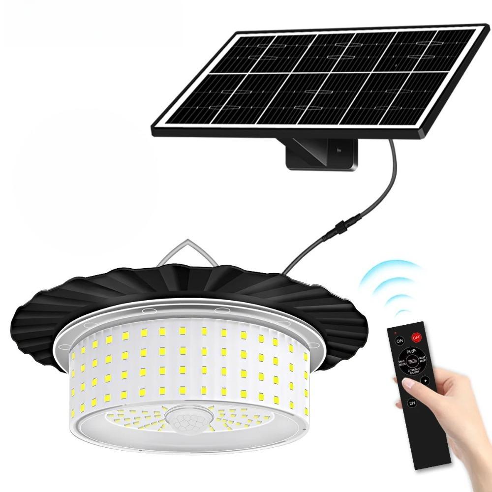 Solar Shed Barn Light Indoor Outdoor 244 LED Solar Pendant Light 5 Modes Solar Motion Sensor Light with Remote IP65 Waterproof