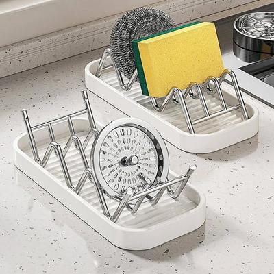 Bathroom Countertop Soap Holder Stainless Steel Soap & Kitchen Sponge Draining Storage Rack Easy To Clean Organizer