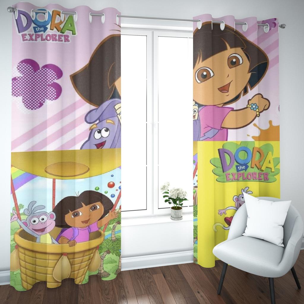 Dora die Entdeckerin Cartoon Heimvorhang, Niedlicher Druck Lichtfilternde Vorhänge, Wohnzimmer, Schlafzimmer, Wärme- und Sonnenschutz