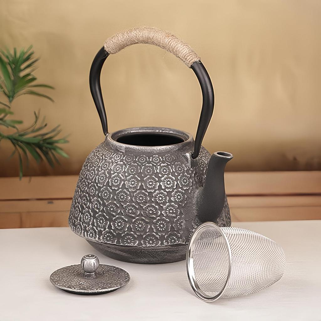 OULOVECO Iron Handmade Cherry Blossom Cast Iron Water Quality Even Heat Iron Supplementation Suitable for Direct Flame and Induction Tea Set Teapot,