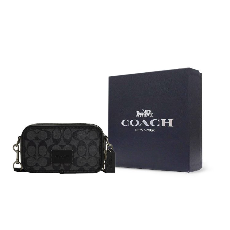 Coach Wyatt 19 Zip Closure Signature Coated Canvas With Smooth Calfskin Shoulder Bag Crossbody Bag Small Men Shoulder Bag Black CM109-QBMI5