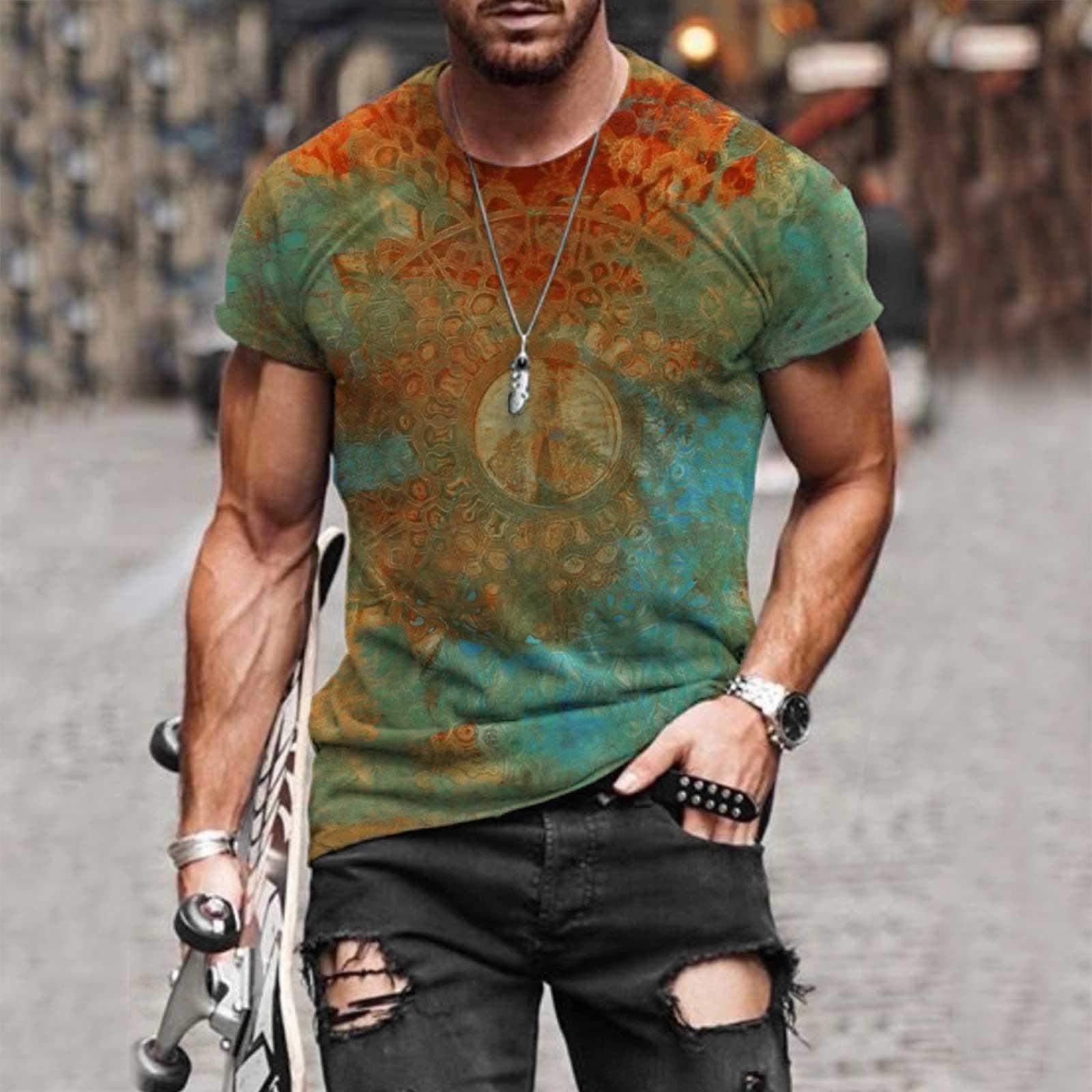 

Men s Street Fashion Casual Interesting Design Printed Round Neck Short Sleeve XXXL зелений