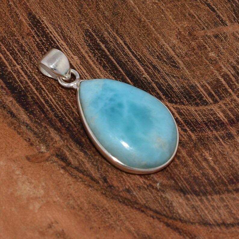 Natürlicher Larimar-Edelstein-Anhänger, massiver 925er Sterlingsilber-Schmuck, Geburtsstein-Anhänger, Reiki-Anhänger, Boho-Schmuck, Weihnachtsgeschenk