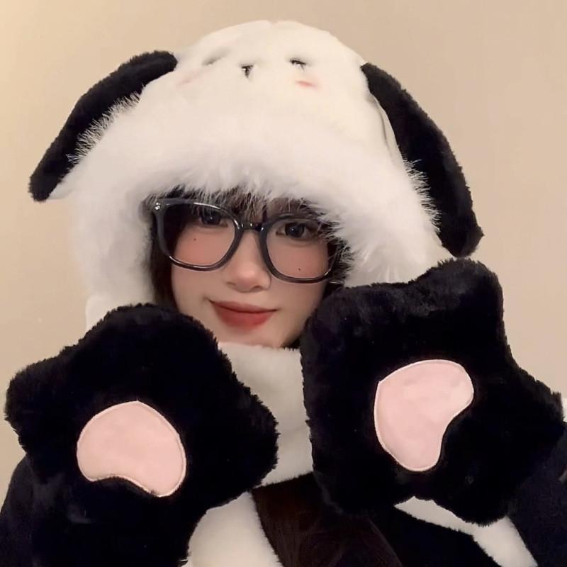 Puppy Ear Charming Winter Hat Scarf And Gloves Set For Women Comfortable And Versatile