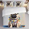 3-Piece Bedding Pillowcase Quilt Cover Set Brown And White Pug 2D Digital Printing Suitable For Bedroom Decoration