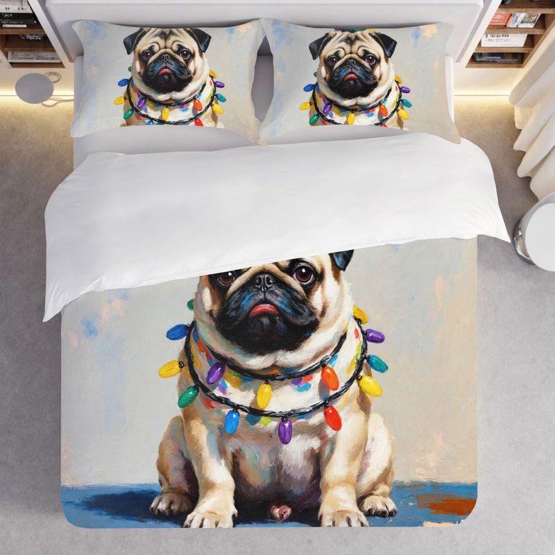 3-Piece Bedding Pillowcase Quilt Cover Set Brown And White Pug 2D Digital Printing Suitable For Bedroom Decoration