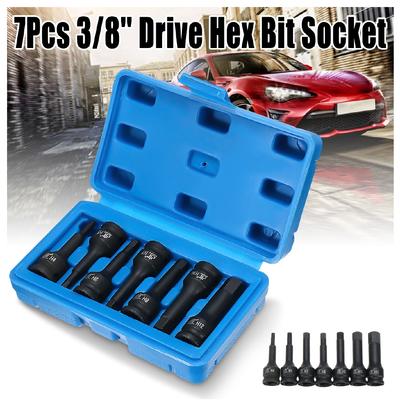 7st 3/8" Fäste Slaghylsa Sexkantbits Metrisk Set Lång Luft Insexnyckel Driver Auto