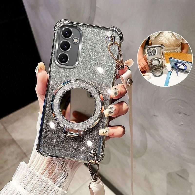 For Samsung Galaxy A16 A26 A36 A56 A06 A15 A25 A35 A55 A14 A24 A34 A54 4G 5G Case Crossbody Lanyard Plating Mirror Holder Cover