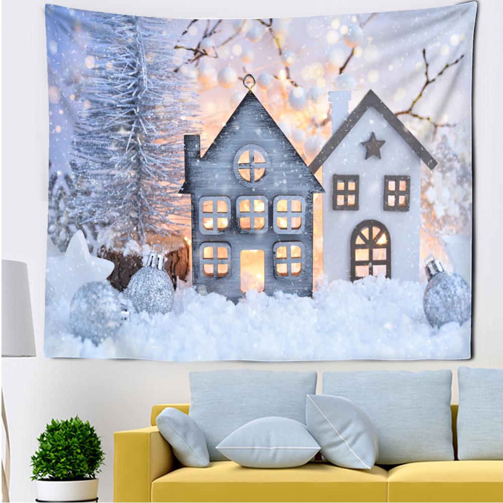 Home Decor Tapestry Christmas Snowflake Polyester Backdrop Fabric Bedroom Living Room Decoration Tapestry Tapeçaria De Natal