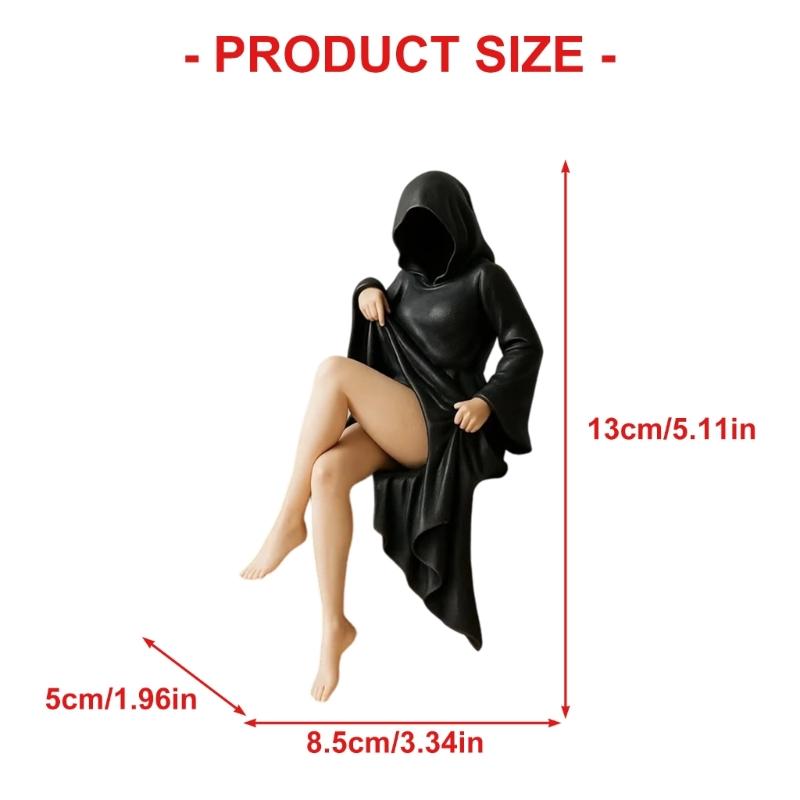 Handcrafted Resin Figurine Mysterious Bookshelf Sculpture Office Living Space Decoration Black Robe Mask Statue