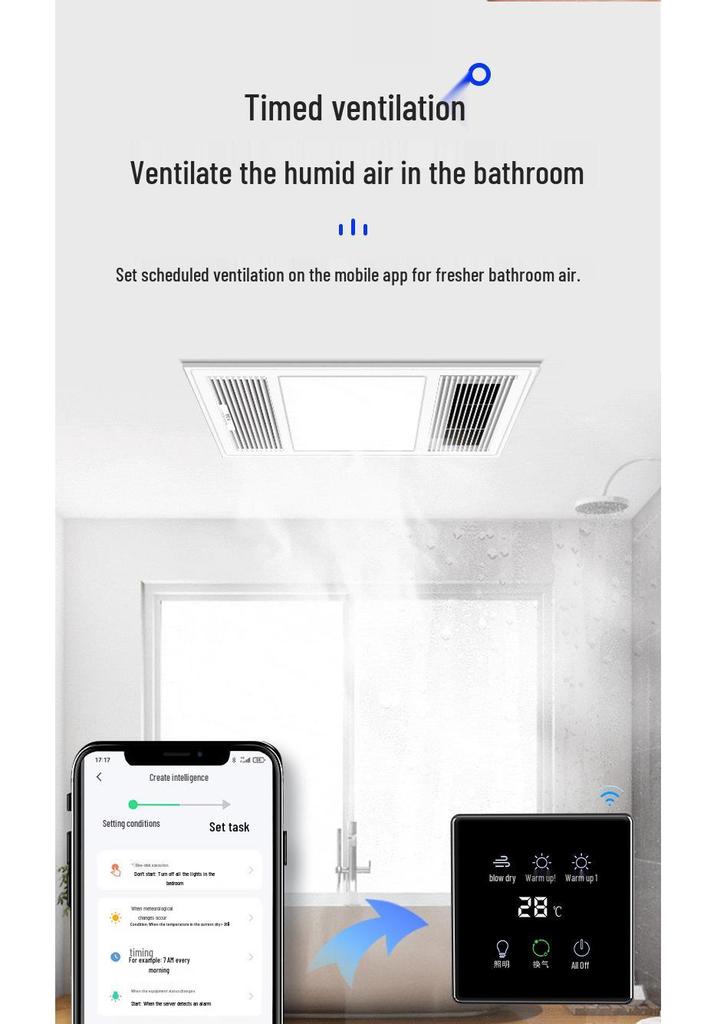 Smart Touch-Screen Bathroom Heater Switch, Flush-Mounted, Wireless Mijia App Compatible