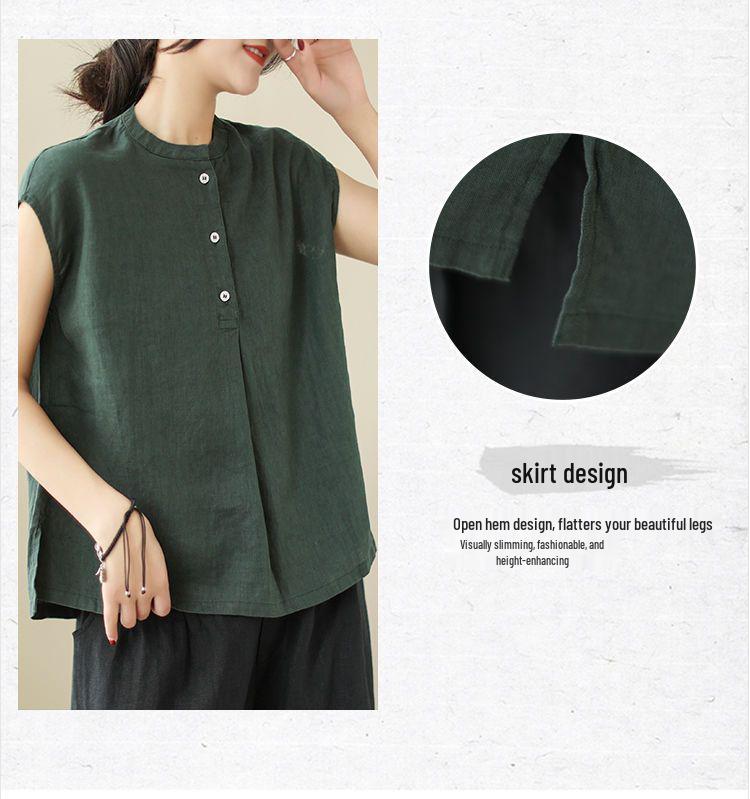 Women's Plus Size Linen Cotton Sleeveless Summer Top - Loose Fit for Middle-Aged & Elderly