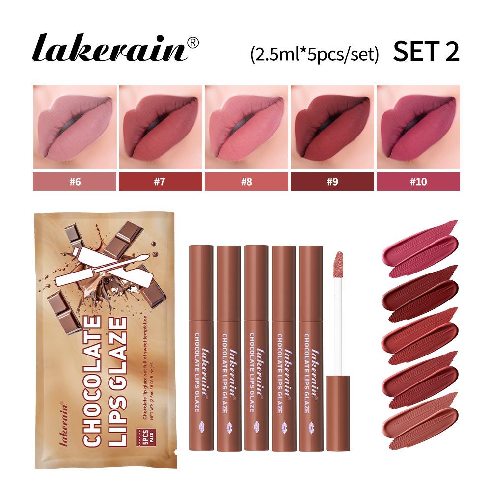 

5 шт./Набор Шоколадный блеск для губ Стойкий Водостойкий Матовый тинт для губ Не липкий Кубок Жидкая помада Подарочная коробка Косметика Макияж