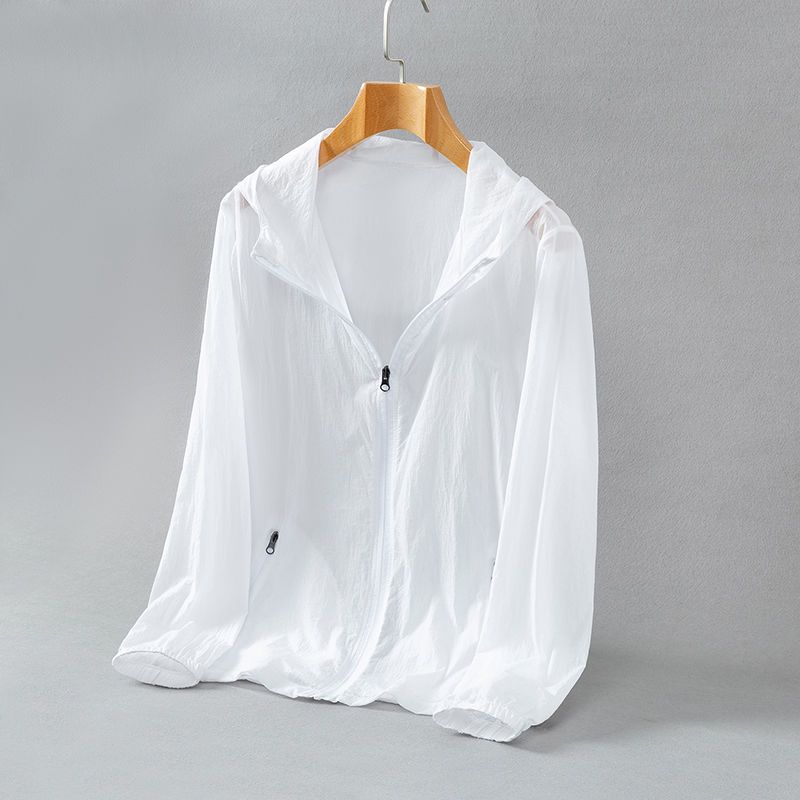New Summer Thin Breathable Ice Silk Sunscreen Clothing Simple Solid Color Casual Loose Hooded Long Sleeved Coat for Men