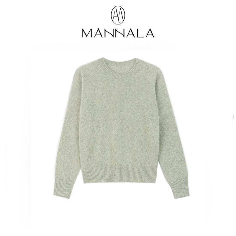 Classic Round Neck Cashmere Sweater - Autumn/Winter, Short, Brushed Wool, Flocked, Simple Design.