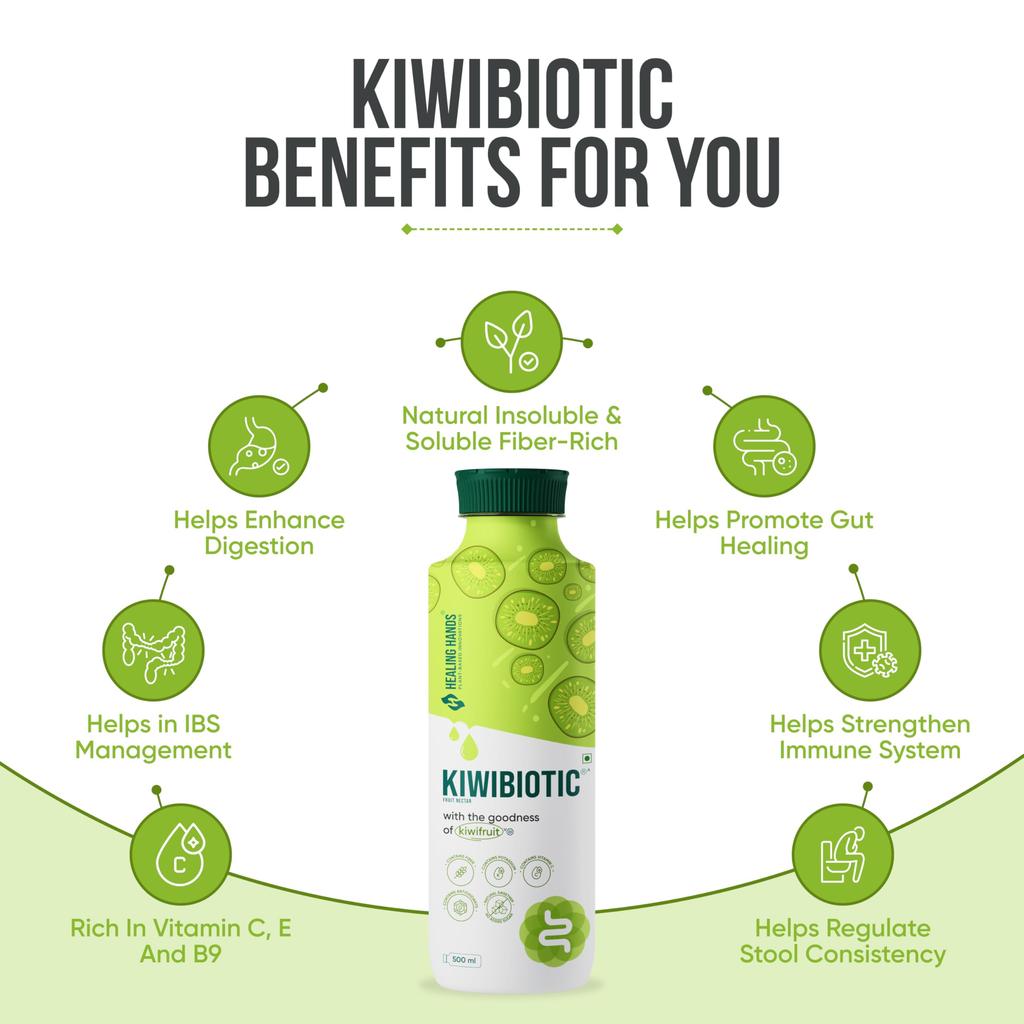 Healing Hands KiwiBiotic Prebiotic Juice for Healthy Gut and Immunity - 500 ml with Kiwifruit Nutrients, Insoluble & Soluble Prebiotic Fibers, Su