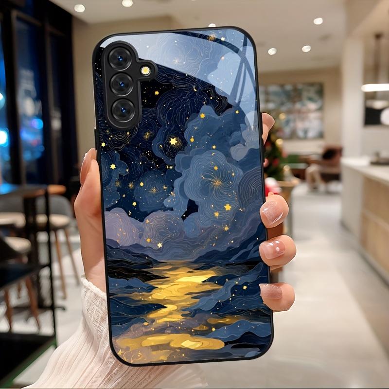 Gehärtetes Glas Handyhülle Für Galaxy S26 S21 S22 S23 S24 S25 FE Ultra Plus Serie. Mit einer verträumten Sternenhimmel-Illustration.