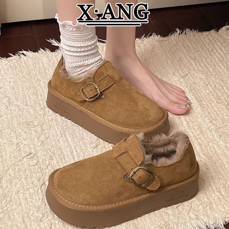 

Leather thick-soled all-inclusive women s velvet thickened warm cotton shoes, winter snow boots, one-pedal bread shoes 40