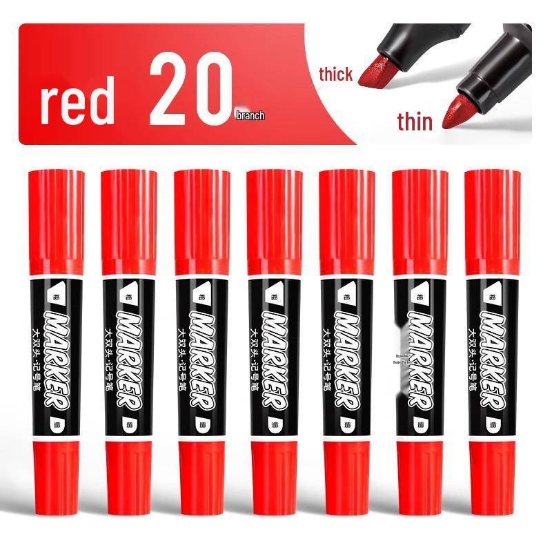 Large Double-Headed Oily Waterproof Marker - Black & Red Broad Tip, Non-Fading, Oil-Proof for Industrial Use