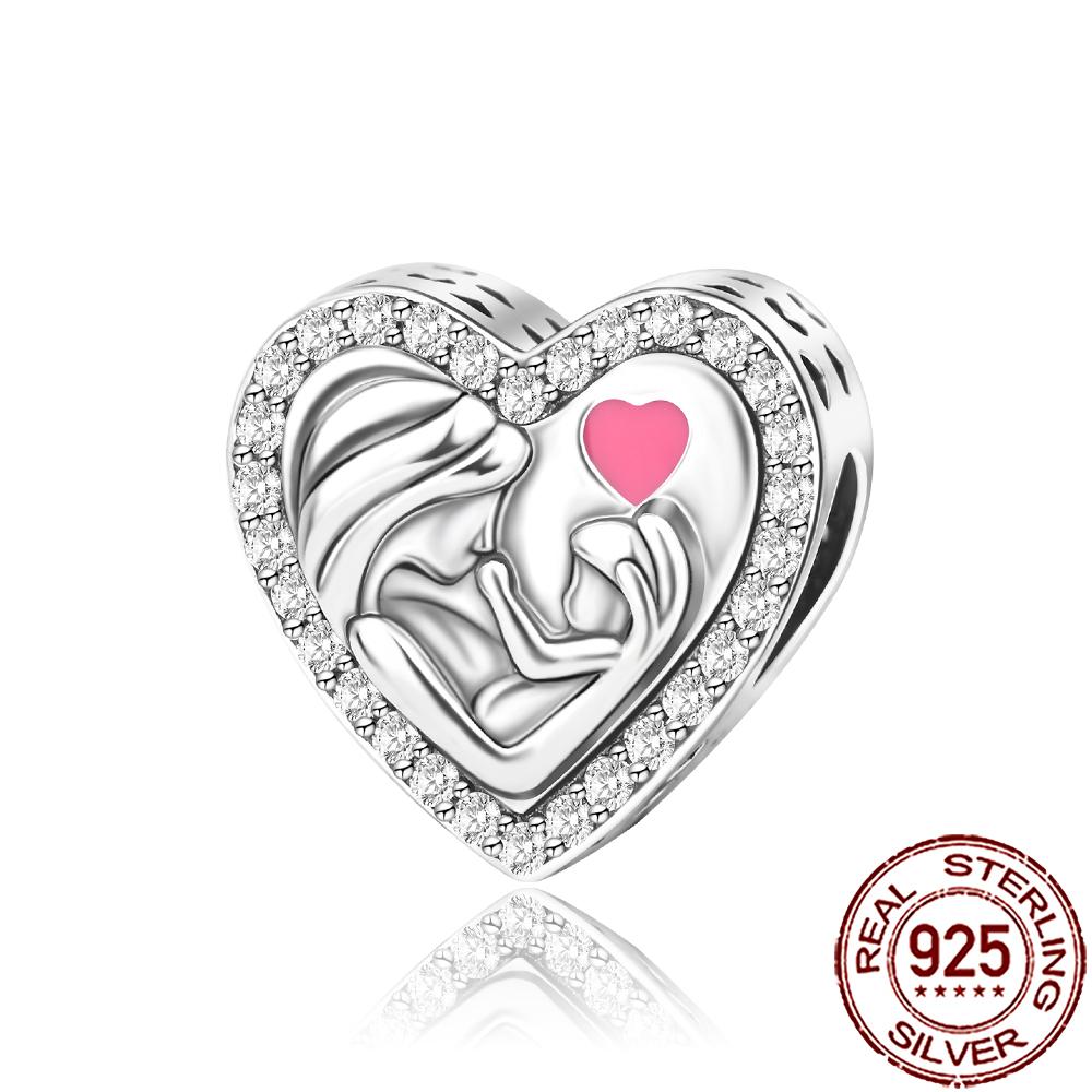 New Charms Copper Sparkling Mum Mother Family Love Heart Beads Fit Original Bracelet Necklace Diy Jewelry