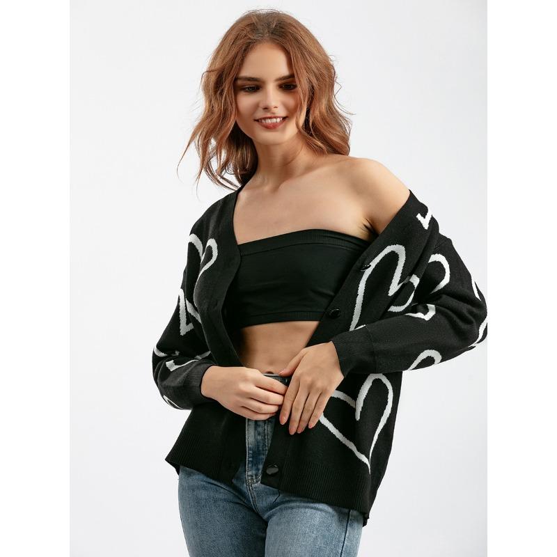 Podzimní a zimní dámský pletený svetr Cardigan Love Short Cardigan Jacket