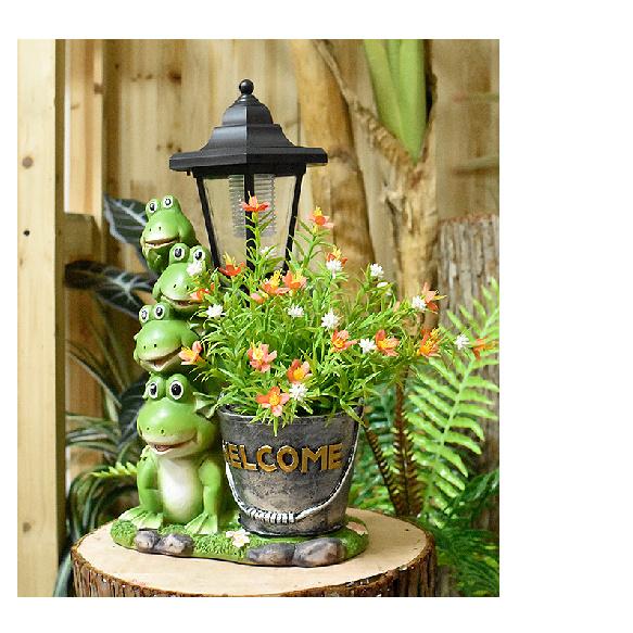 Frog Flowerpot Ornament Garden Statue Courtyard Pond Villa Landscaping Solar Outdoor Light Craft Decoration