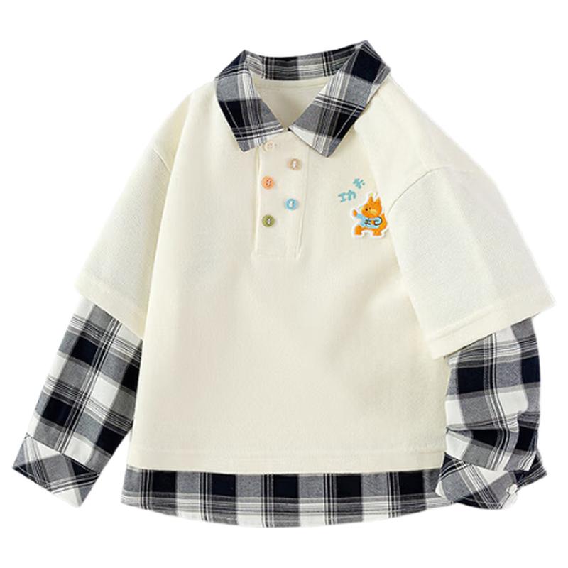 Balabala Boys  Plaid Patchwork Faux Two-Piece Sweatshirt 80