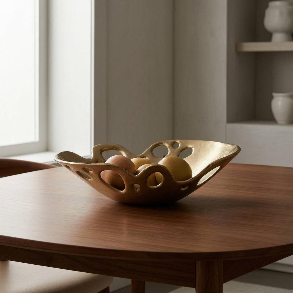 Sculptural Fruit Bowl Toned with Cutouts Openwork for Tabletop, Entryway, Dining Table