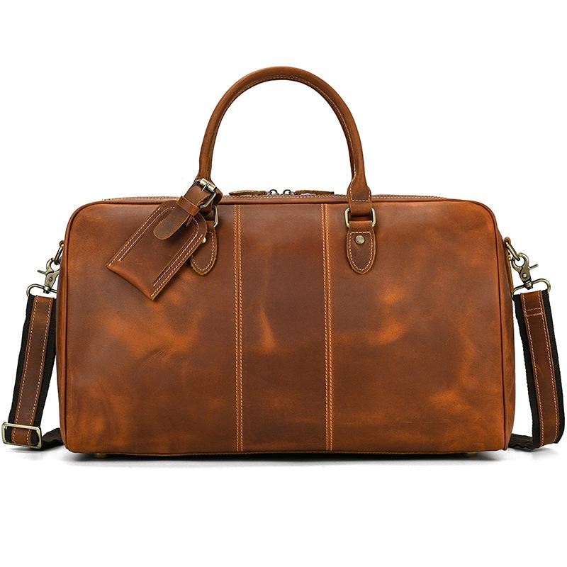 

Crazy Horse Leather Retro Travel Bag 20 Inch Large Capacity Men S Leather Portable Shoulder Luggage Bag Cowhide Luggage Bag 22inch